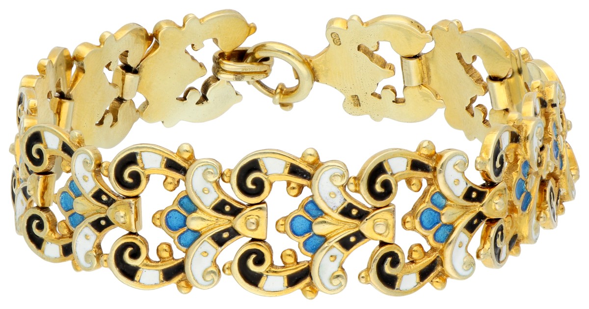 14K geelgouden schakelarmband bezet met emaille 