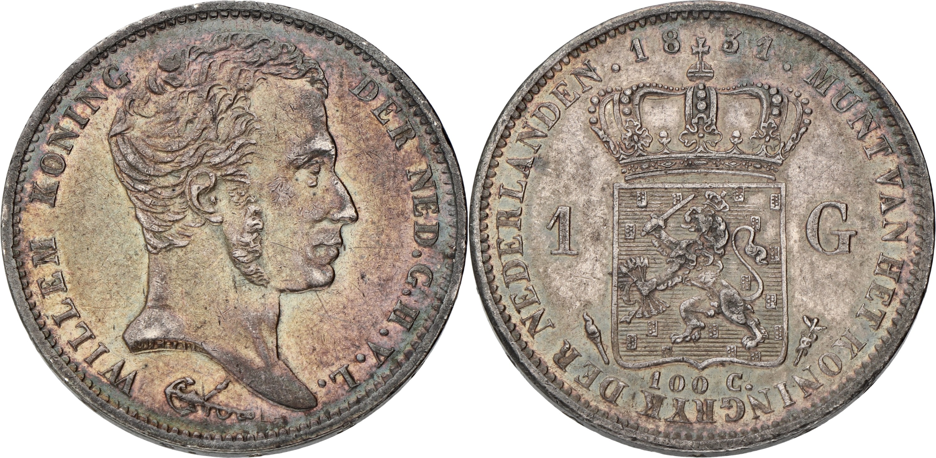 1 Gulden. Willem I. 1831. With nice patina. XF -