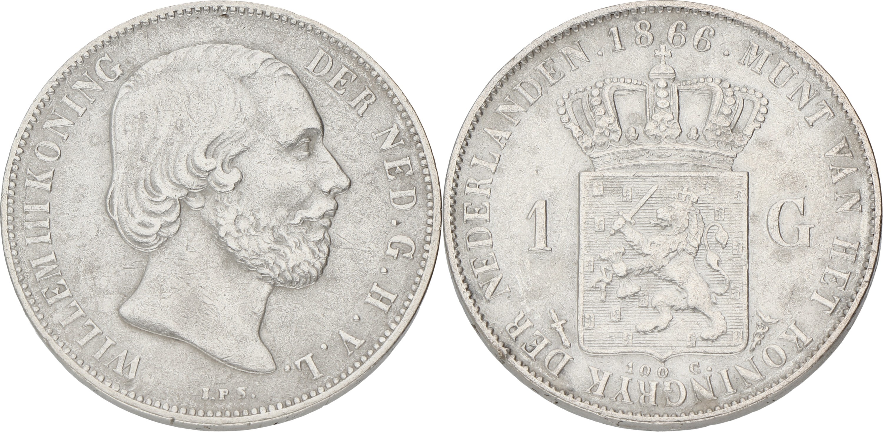 1 Gulden. Willem III. 1866. XF -.
