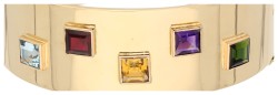 18K Geelgouden Zweedse design armband aquamarijn, citrien, amethist, robijn en toermalijn