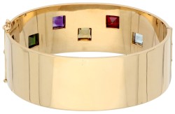 18K Geelgouden Zweedse design armband aquamarijn, citrien, amethist, robijn en toermalijn