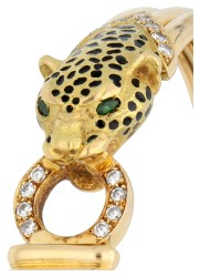 18K geelgouden armband bezet met ca. 0.56 ct. diamant, smaragd en emaille 