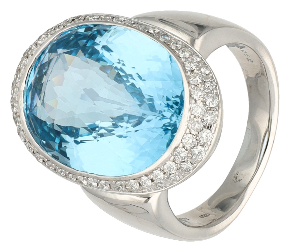 18K Witgouden ring met synthetische aquamarijn en diamant