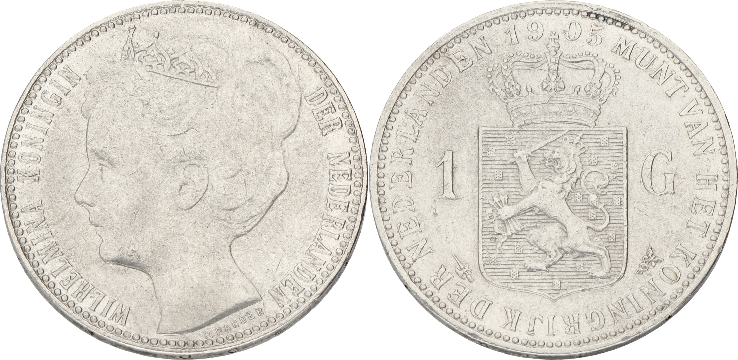 1 Gulden. Wilhelmina. 1905. XF -.