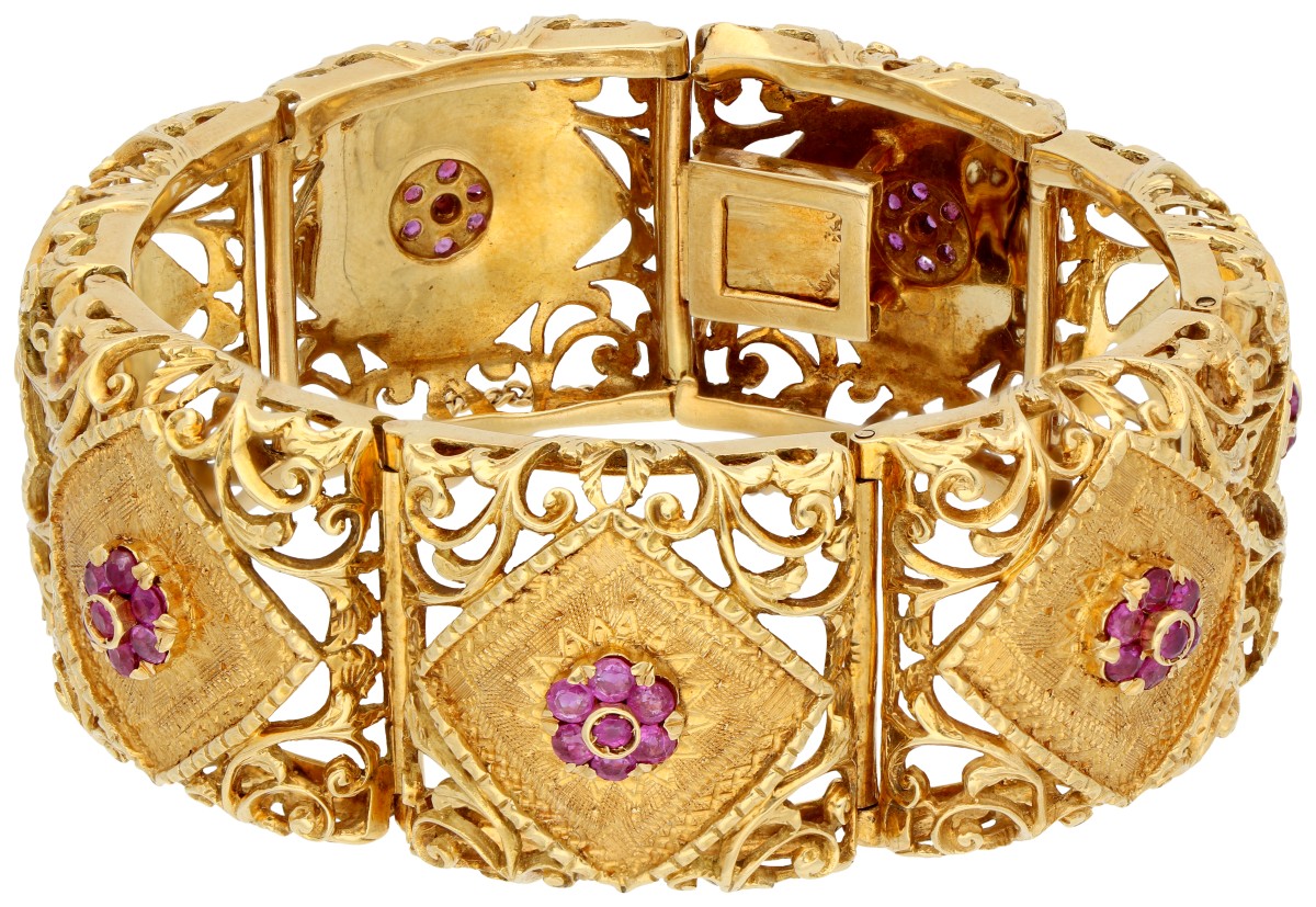 18K Geelgouden vintage armband met robijnen