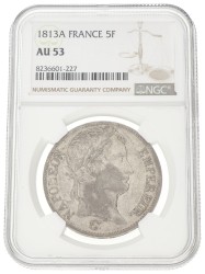 France. Empire. Napoleon. 5 Francs. 1813 A. AU 53