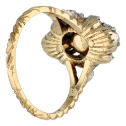 14K Gouden/zilveren ring met roos geslepen diamanten