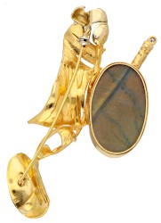 18K geelgouden broche bezet met labradoriet en diamant