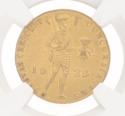 Gouden dukaat. Wilhelmina. 1928. MS 61.