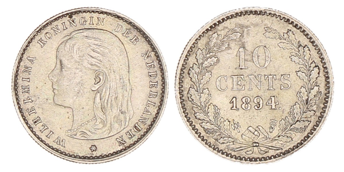 10 Cent Wilhelmina 1894. Prachtig +.