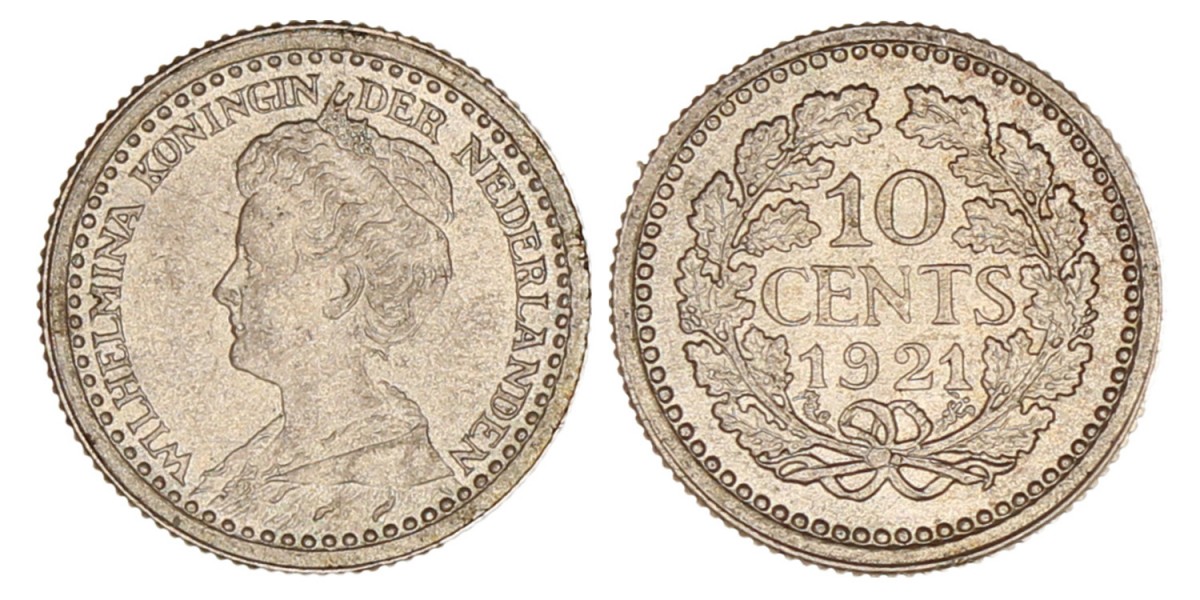 10 Cent Wilhelmina 1921. Prachtig +.