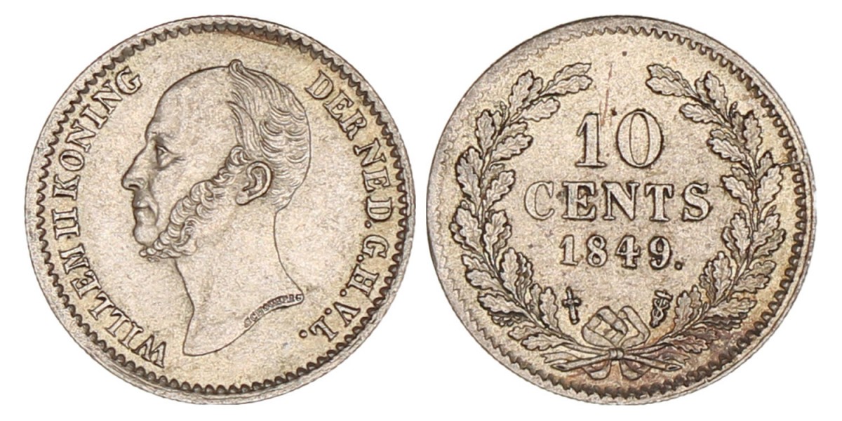 10 Cent Willem II 1849 met punt. FDC.