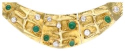Geelgouden collier bezet met ca. 0.83 ct. diamant en smaragd