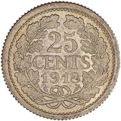 25 Cent Wilhelmina 1918. FDC.