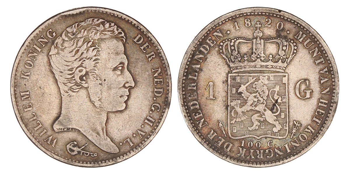 1 Gulden Willem I 1820 U. Zeer fraai -.