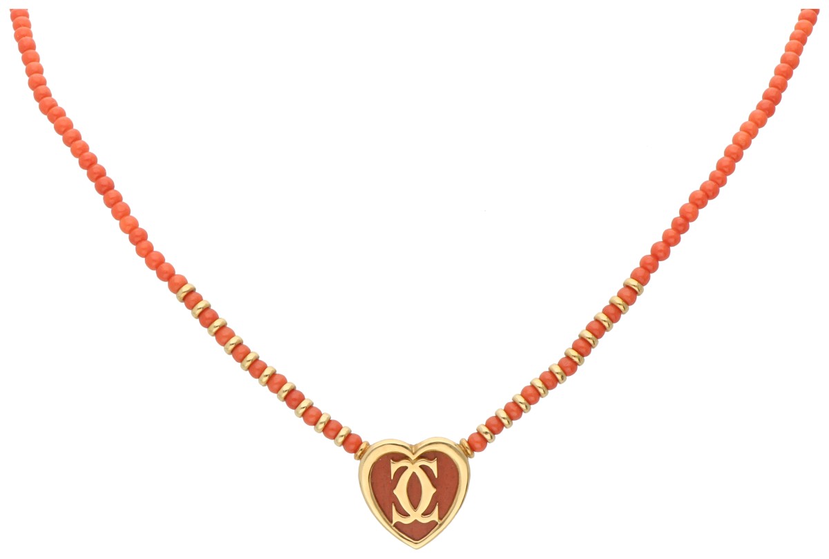 Cartier Paris 1980 Iconic Double C Jasper 18K Heart Necklace 