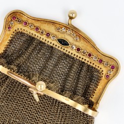Beugelbeurs goud met diamant, saffier en robijn