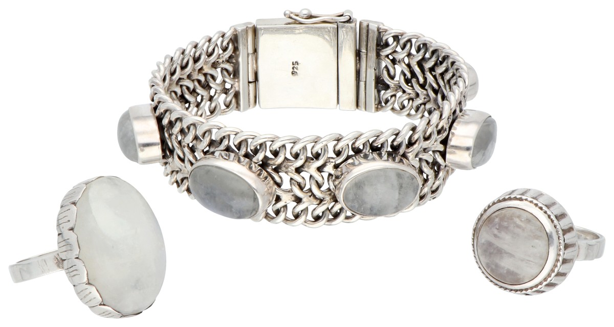 925/1000 Zilveren set van armband en ringen met maansteen 