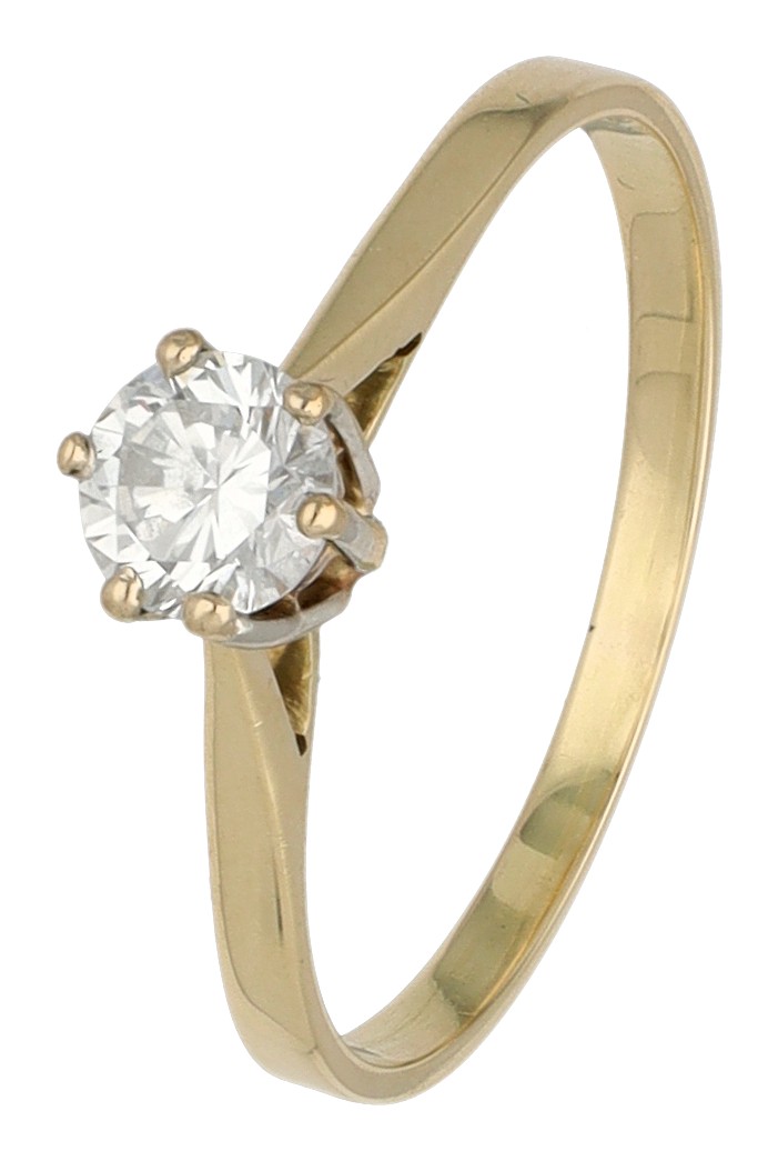 14K geelgouden solitair ring bezet met ca. 0.39 ct. diamant
