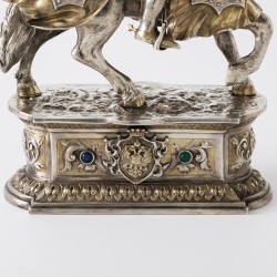 Toernooiridder te paard, Vereinigte Silberwarenfabriken Wolf & Knell, Hanau ca. 1920, zilver