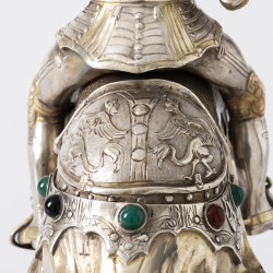 Toernooiridder te paard, Vereinigte Silberwarenfabriken Wolf & Knell, Hanau ca. 1920, zilver
