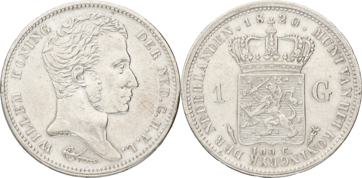 1 Gulden. Willem I. 1820 U. XF -
