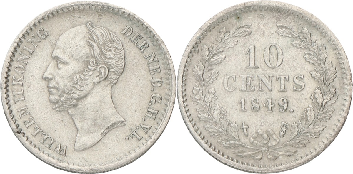 10 Cent. Willem II. 1849 With dot. XF +