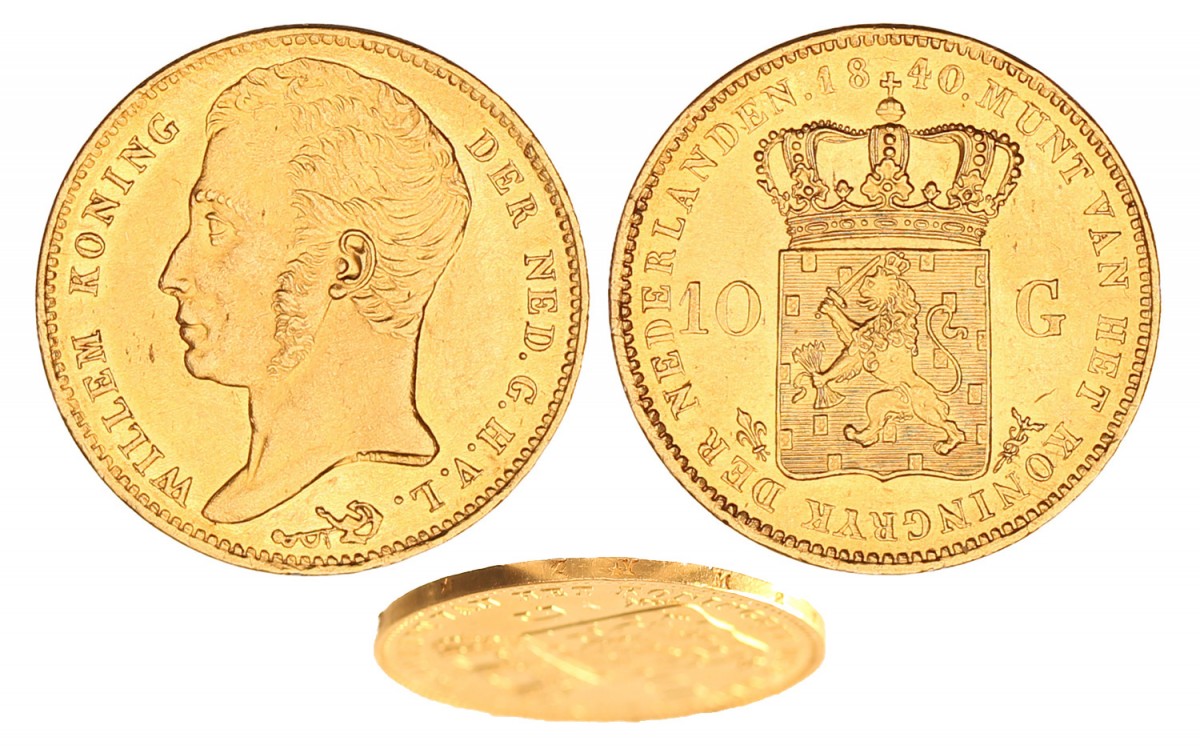 10 Gulden goud '★ vlak naast Y' op rand Willem I 1840. Prachtig / FDC (opgewreven).