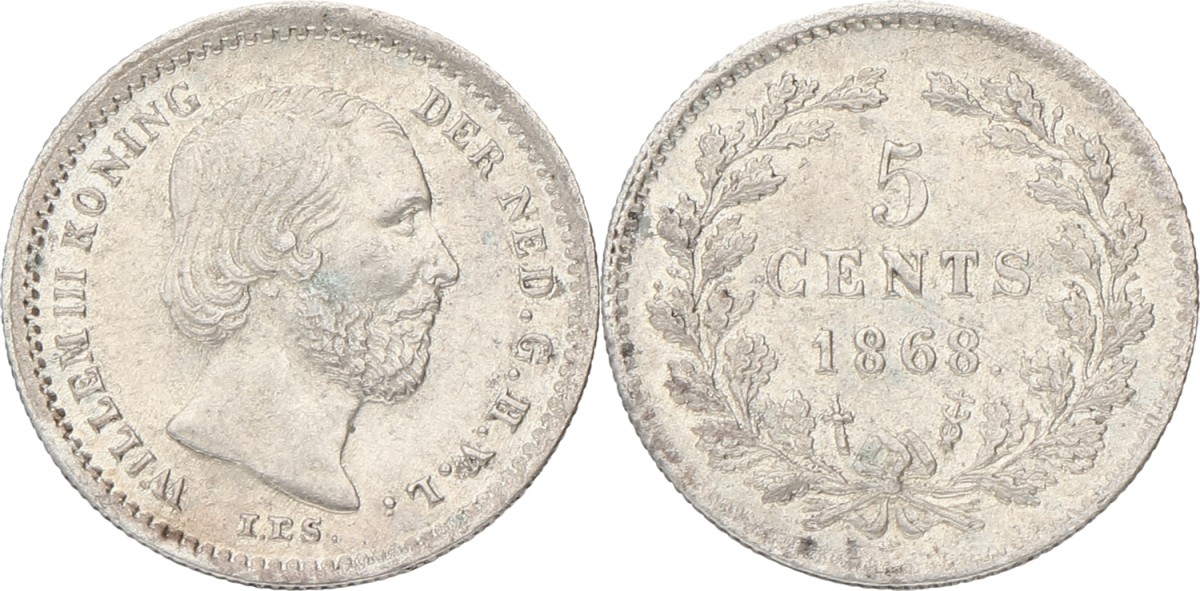 Goudwisselkantoor auction: 5 Cent. Willem III. 1868. XF +
