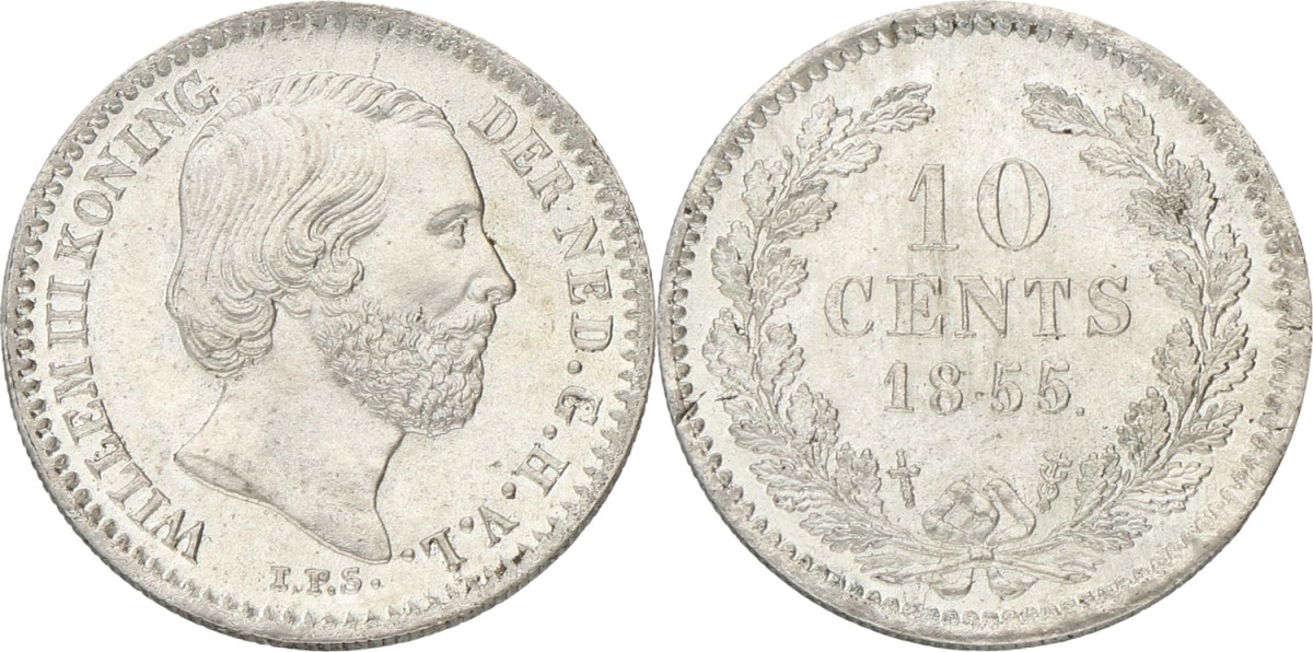 10 Cent. Willem III. 1855. UNC.