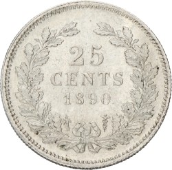 25 Cent. Willem III. 1890 With dot. UNC.