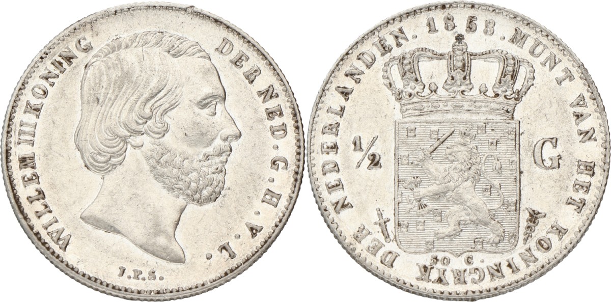Goudwisselkantoor auction: ½ Gulden. Willem III. 1858. XF +.