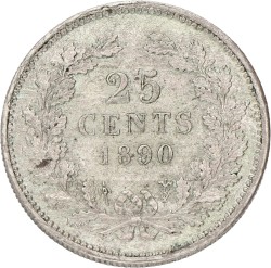 25 Cent. Willem III. 1890 Without dot. AUnc.