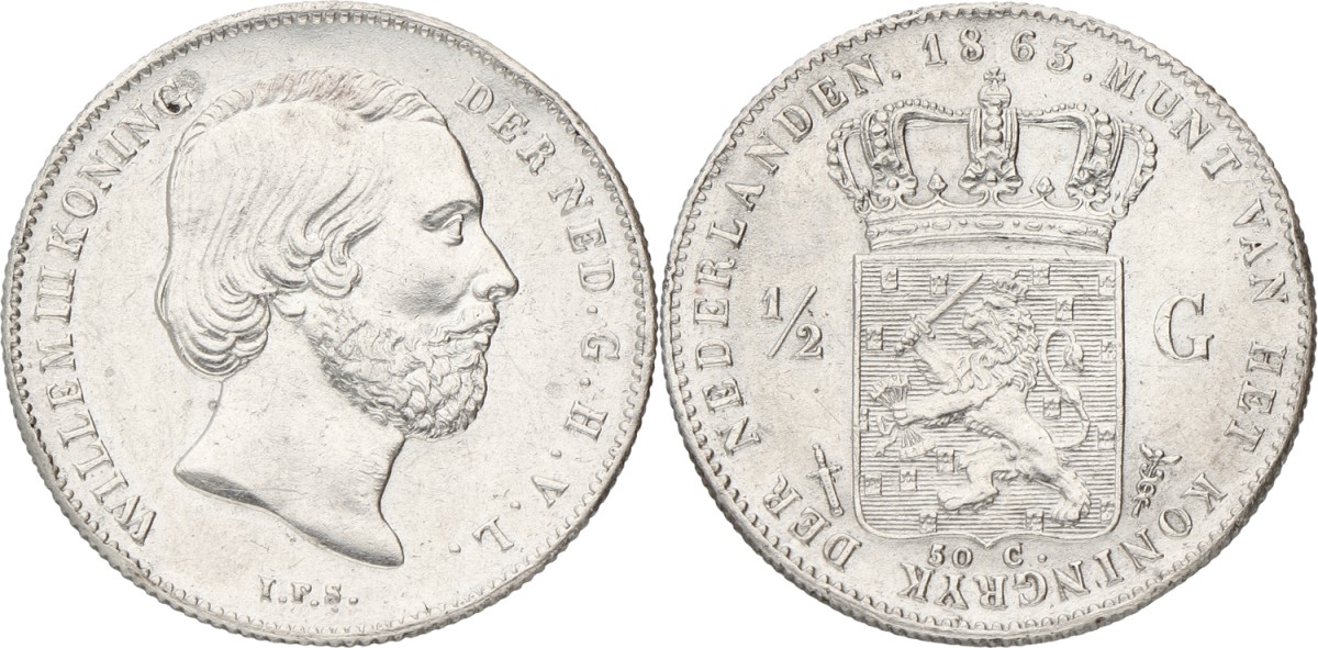 ½ Gulden. Willem III. 1863. AUnc