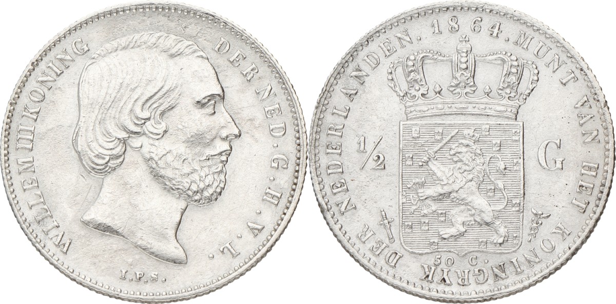 Goudwisselkantoor auction: ½ Gulden. Willem III. 1864. XF