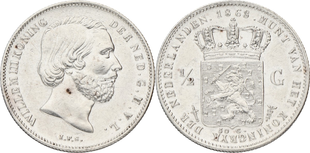 Goudwisselkantoor auction: ½ Gulden. Willem III. 1868. XF.