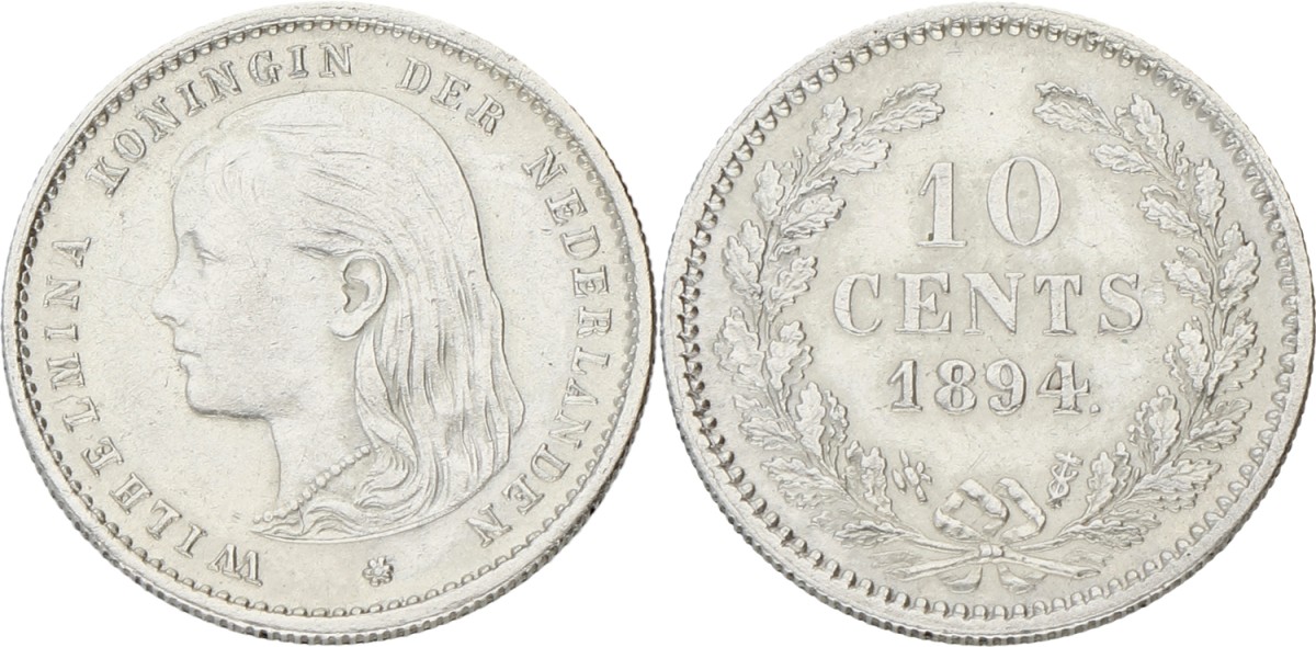 10 Cent. Wilhelmina. 1894. XF