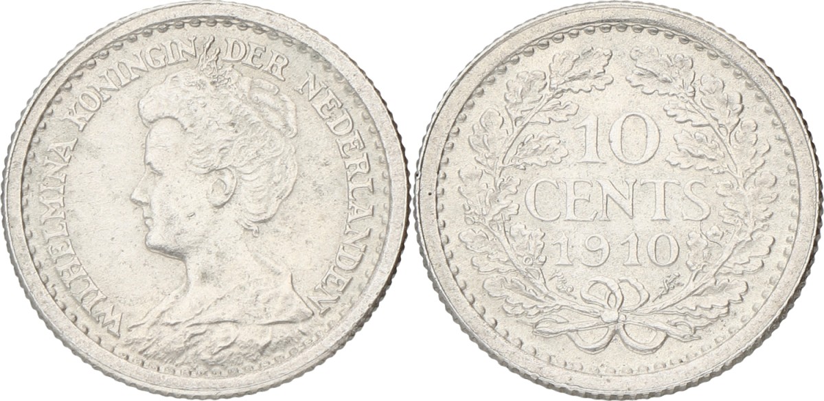 10 Cent. Wilhelmina. 1910. UNC