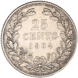 25 Cent Wilhelmina 1904. Prachtig +.