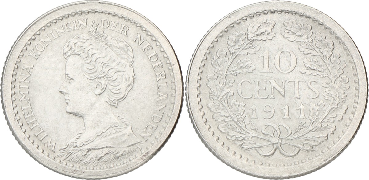10 Cent. Wilhelmina. 1911. AUnc
