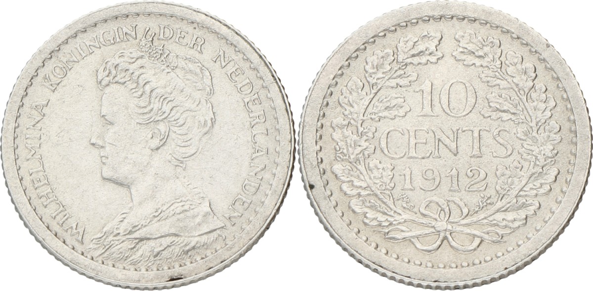 10 Cent. Wilhelmina. 1912 Short crown. XF +