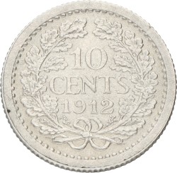 10 Cent. Wilhelmina. 1912 Short crown. XF +