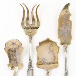 Art Nouveau hors d`oeuvre set (4), Wolfers frères voor A. Bonebakker & Zoon, Brussel / Amsterdam ca. 1900, zilver