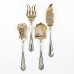 Art Nouveau hors d`oeuvre set (4), Wolfers frères voor A. Bonebakker & Zoon, Brussel / Amsterdam ca. 1900, zilver