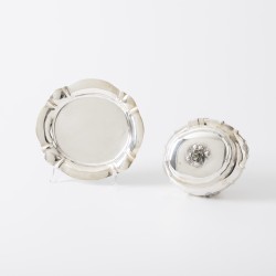 Koektrommel met dienblad, D. Schut, Rotterdam 1965, zilver