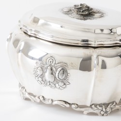 Koektrommel met dienblad, D. Schut, Rotterdam 1965, zilver