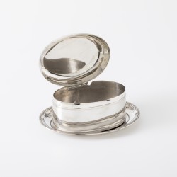 Koektrommel op schotel, J.M. van Kempen & Zonen, Voorschoten 1884, zilver