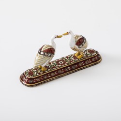 Miniatuur ganzen voorstelling goud met diamant en emaillen
