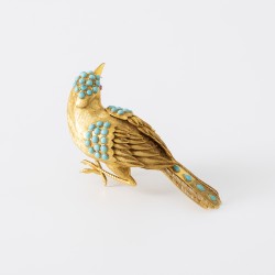 Miniatuur vogel goud met turkoois en robijn