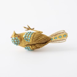 Miniatuur vogel goud met turkoois en robijn